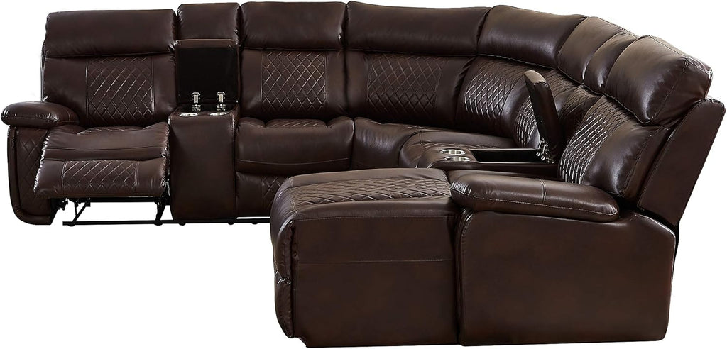 Brown PU Leather L Shape Reclining Sectional Sofa T9768