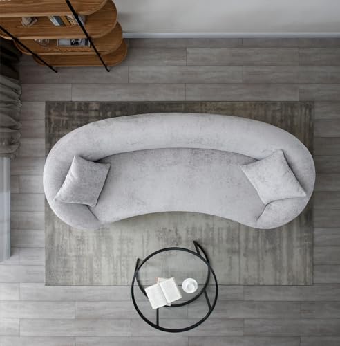 Light Gray Chenille Velvet 3 Seater Curved Sofa F1009