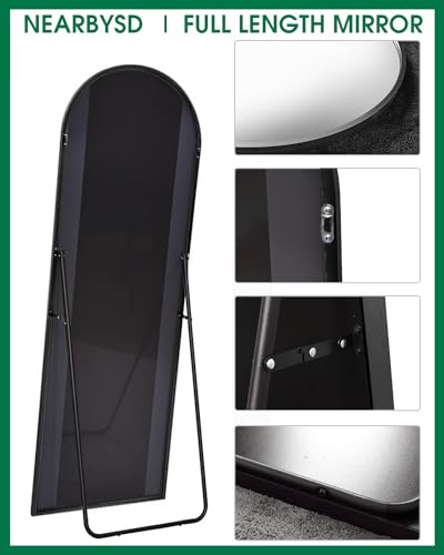 Black Arched Full Length Floor Mirror with Stand A57033