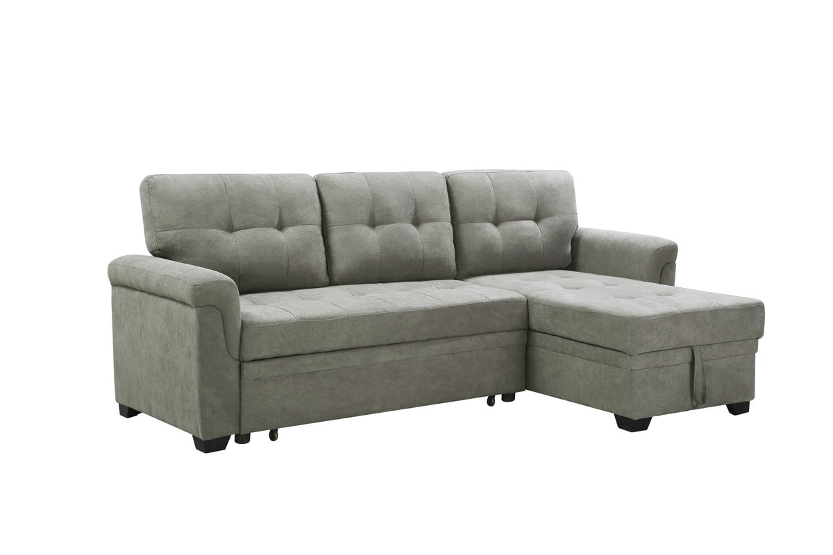 Light Gray Fabric Reversible Sectional Sleeper Sofa Chaise with Storage P997006