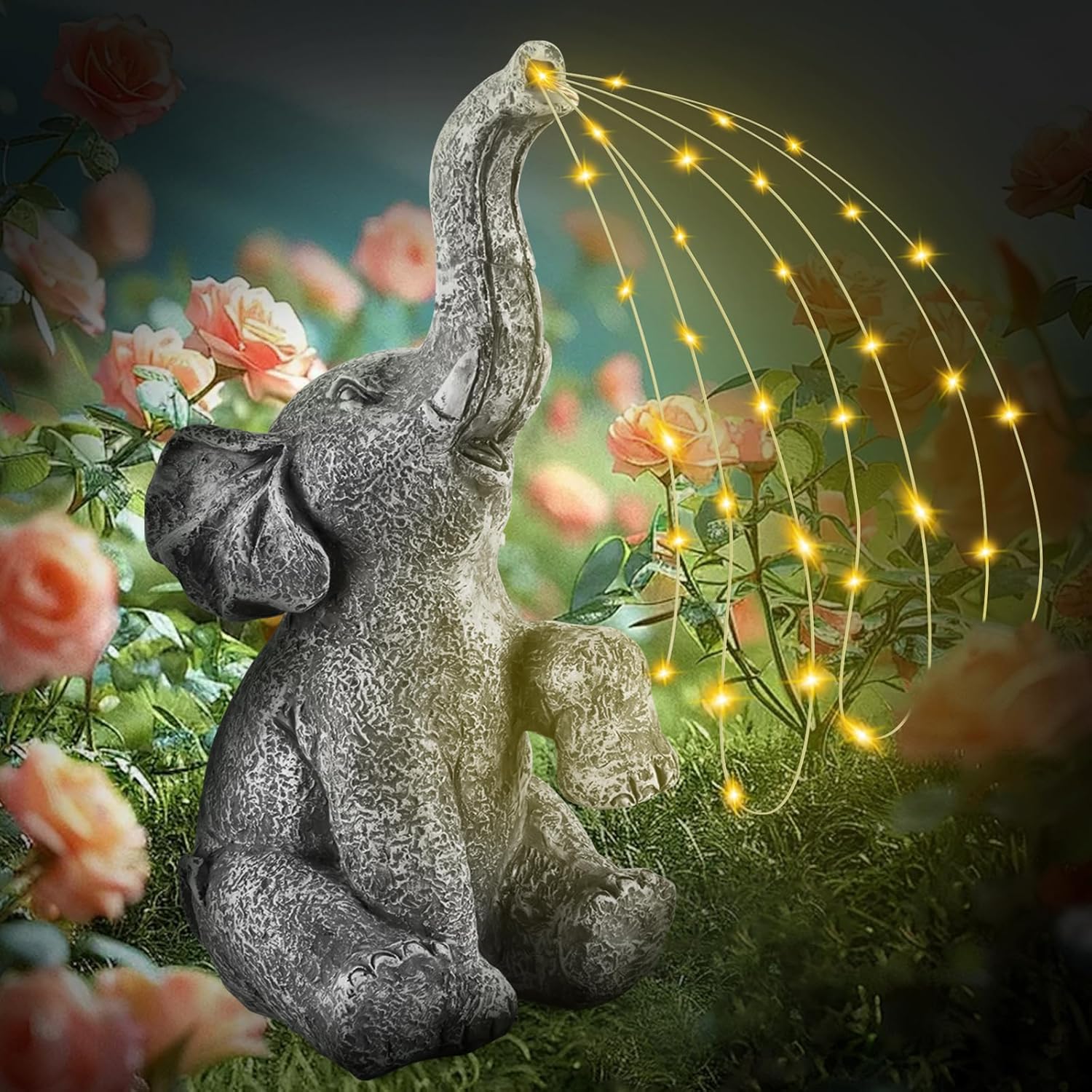 Outdoor Elephant Statue with LED Solar Lights C551376