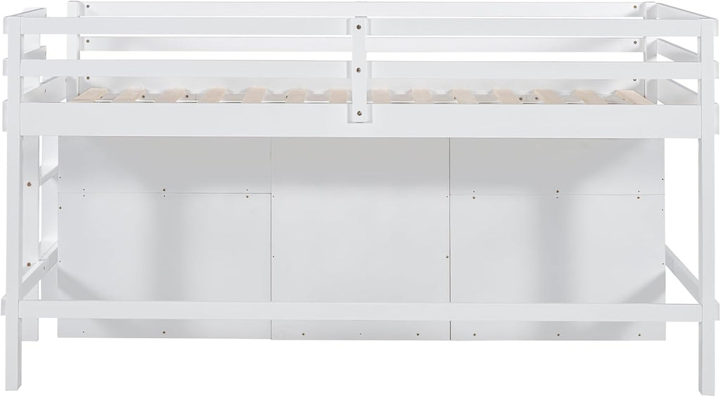 White Wooden Twin Size Loft Bed with 4 Drawers W35536