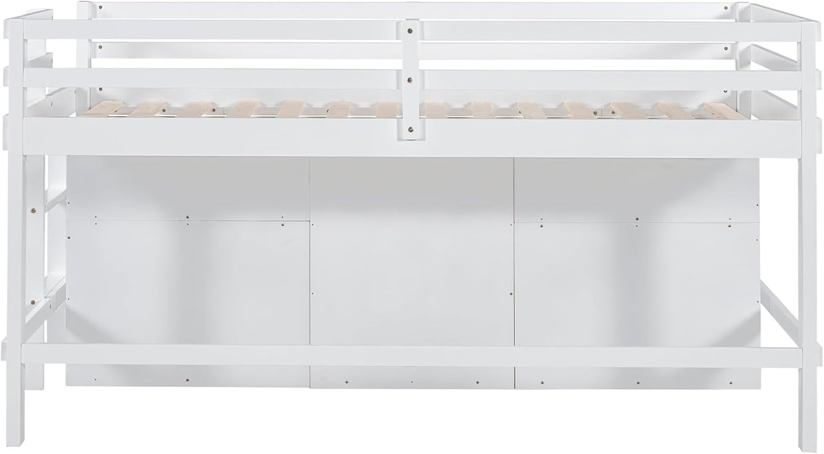White Wooden Twin Size Loft Bed with 4 Drawers W35536