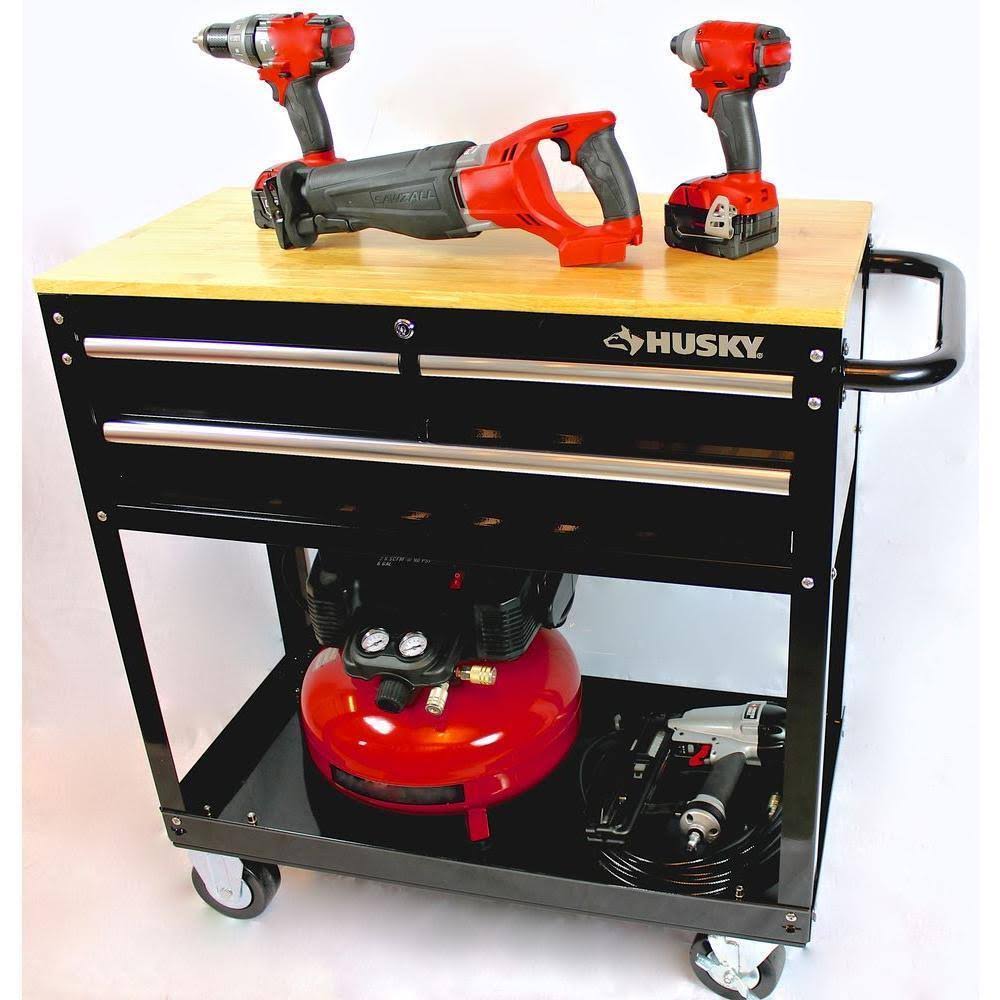 36 in. 3-Drawer Rolling Tool Cabinet Cart with Wood Top Black R2264