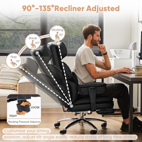 Black PU Leather Ergonomic Desk Chair with Footrest E15294