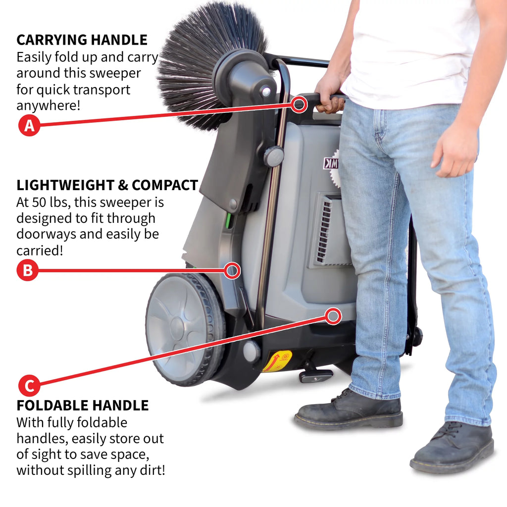 38" Walk Behind Push Sweeper with Triple Power Side Brooms I136773
