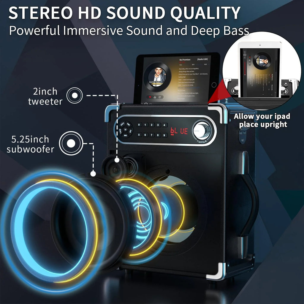 Karaoke Machine with 2 Wireless Microphones, Bluetooth Speaker J5747