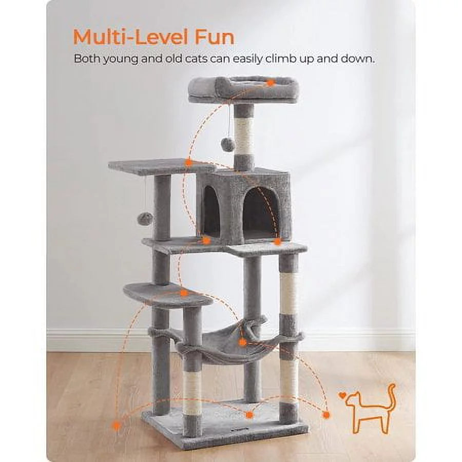 Light Gray Cat Tree with Scratching Posts Hammock B54979