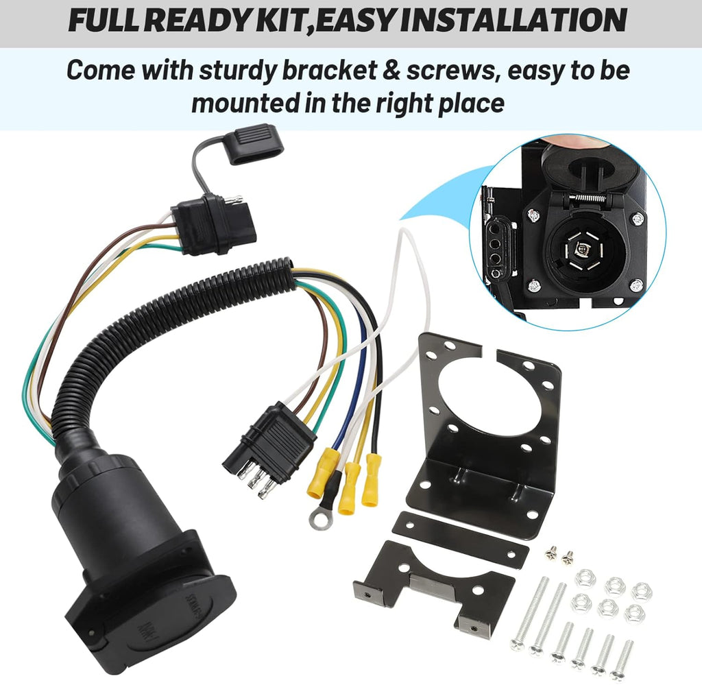 4-Way Flat to 7-Way RV Blade Trailer Wiring Adapter Connector Kit U131612