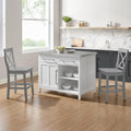 Stainless Steel Top Kitchen Island with 2 Stools White/Gray J3473