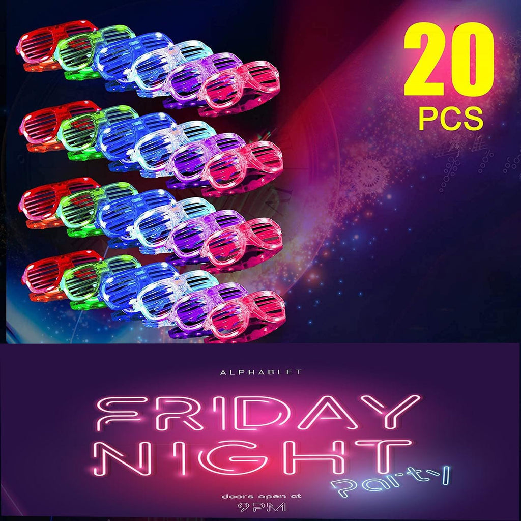 20Pack LED Glow Glasses Plastic Shutter Shades W8702