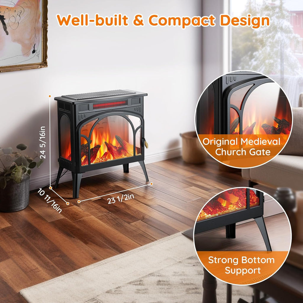 1500W Infrared Electric Fireplace Heater with 3D Flame Effect X759
