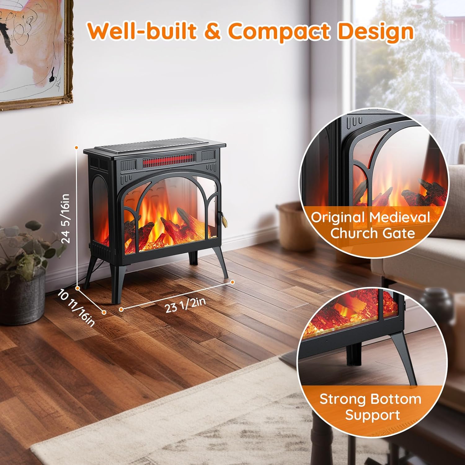 1500W Infrared Electric Fireplace Heater with 3D Flame Effect X759