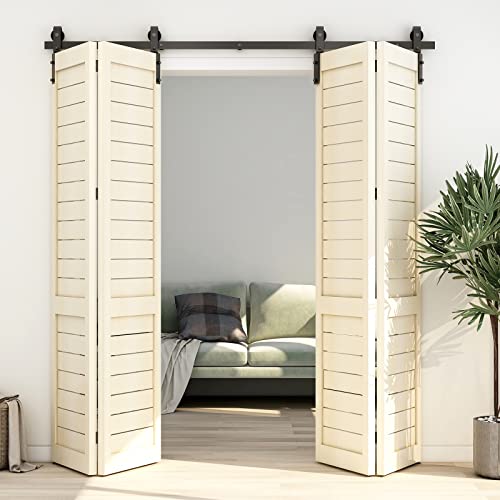 Black Track Bi-Folding Sliding Barn Door Hardware Kit F325