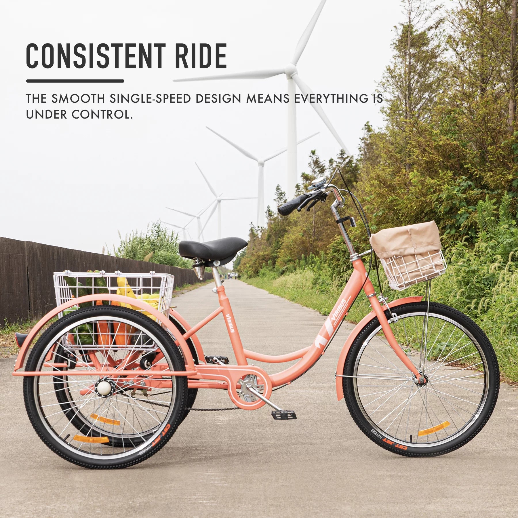 26 Inch Single Speed Adult Tricycle 3 Wheel Bike Pink E198