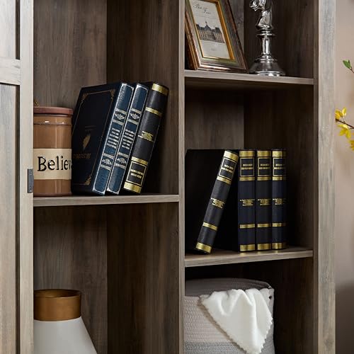 Tall Storage Cabinet Bookcase with Sliding Barn Door and Adjustable Shelf I423