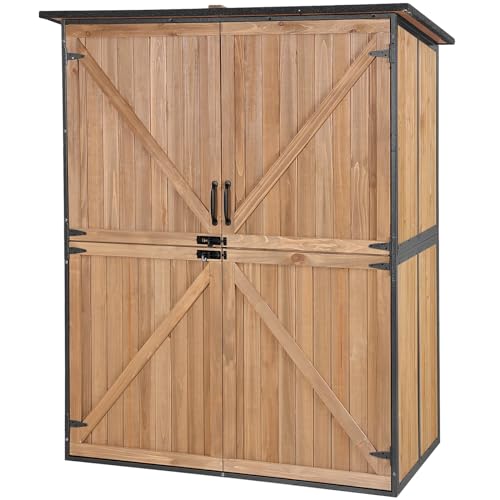 Outdoor Storage Shed with Metal Frame and Adjustable Shelfs (Brown) Z856