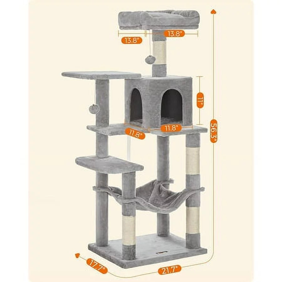 Light Gray Cat Tree with Scratching Posts Hammock B54979