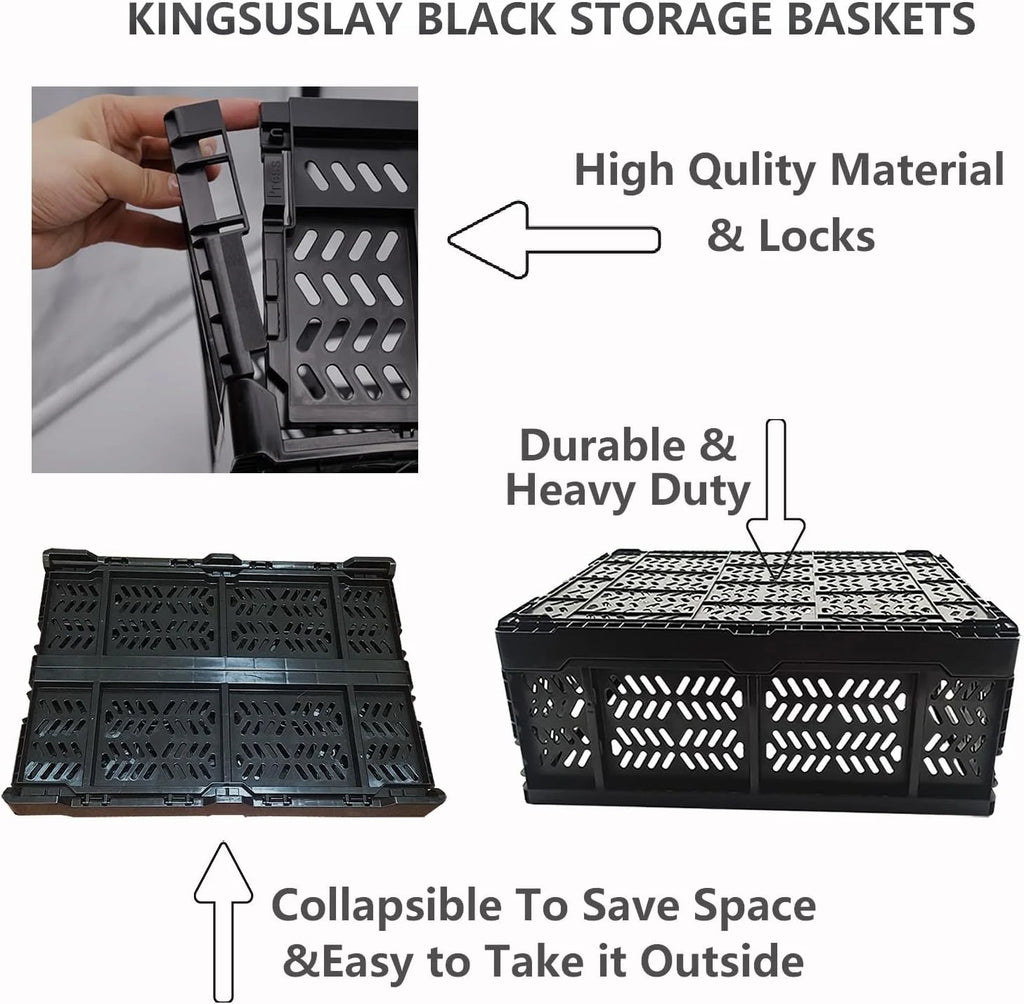4-Pack Plastic Foldable Storage Crates, 20L, Black K2072