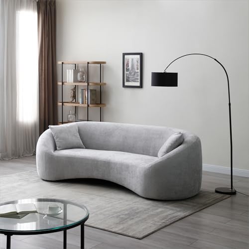 Light Gray Chenille Velvet 3 Seater Curved Sofa F1009