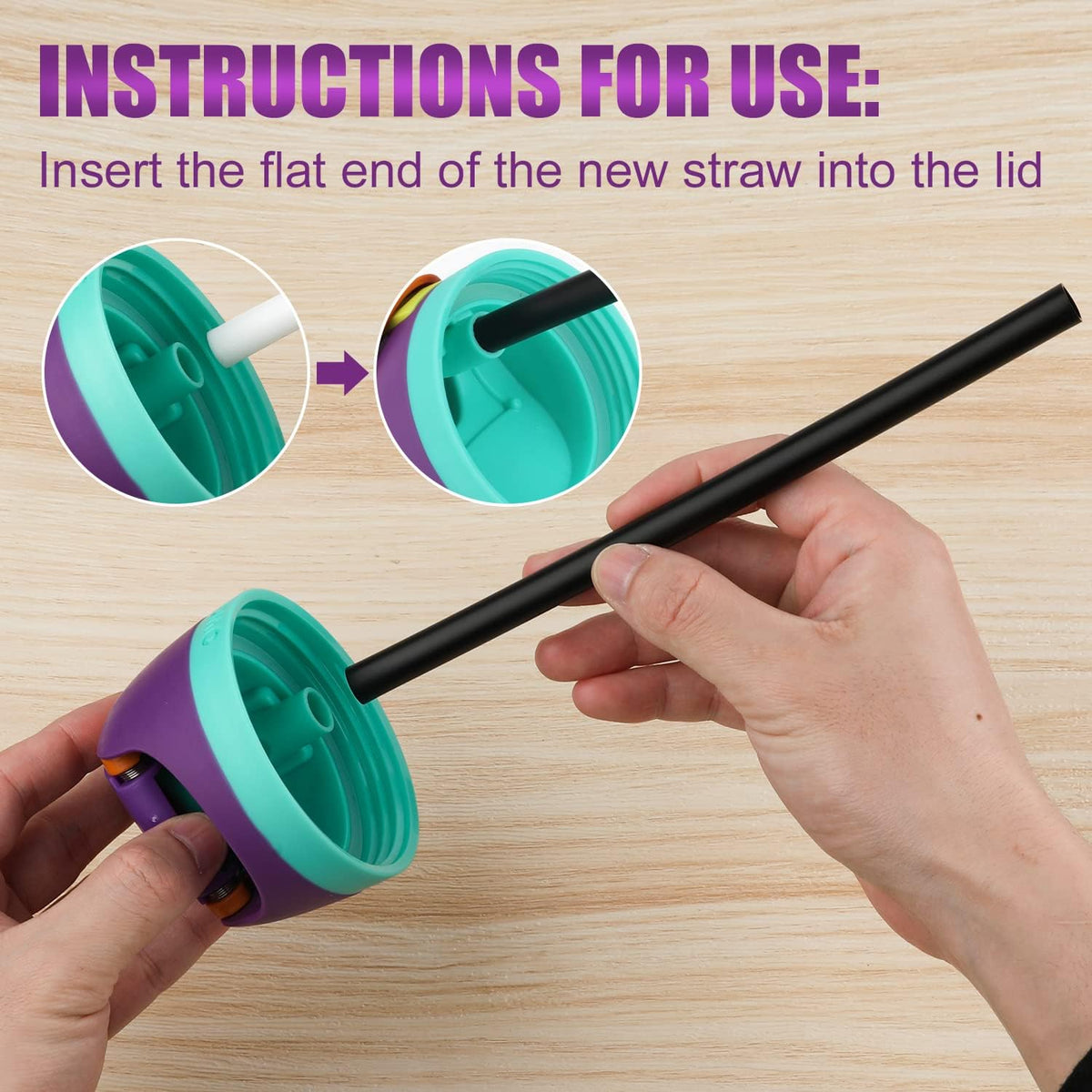 6pcs Reusable Plastic Straws with Cleaning Brush for 24 oz Water Bottle I808