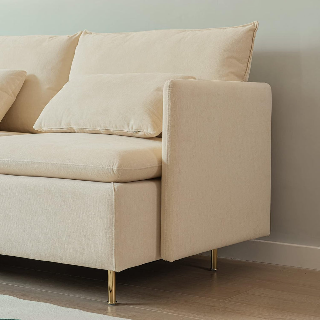 Beige Cotton Linen L Shaped Corner Sectional Couch C2534