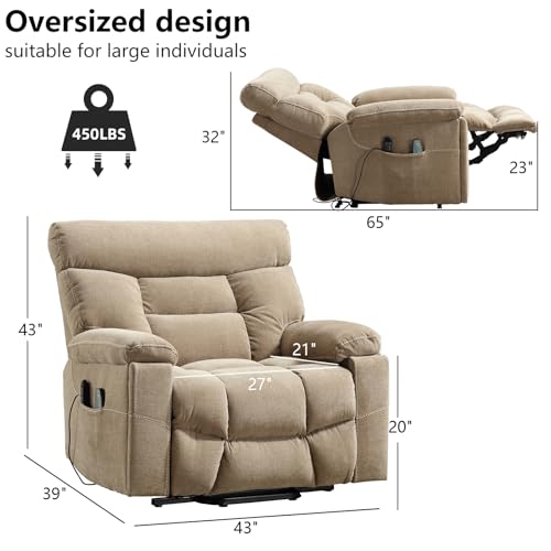 Grey Fabric Power Lift Recliner Chair with Heated Massage and USB Port I7976