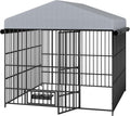 Large Outdoor Metal Dog Kennel with Waterproof Cover Roof (6.6'L x 6.6'W x 6.4'H) O700