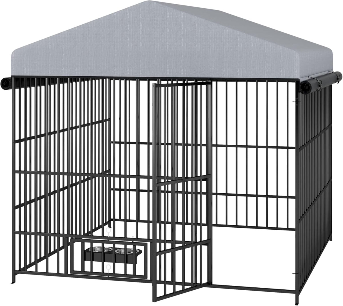 Large Outdoor Metal Dog Kennel with Waterproof Cover Roof (6.6'L x 6.6'W x 6.4'H) O700
