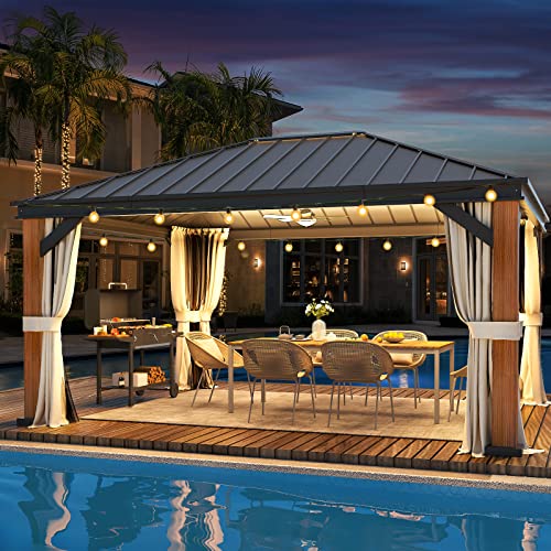 12'x20' Hardtop Galvanized Steel Aluminum Frame Gazebo with Netting and Curtains J402825