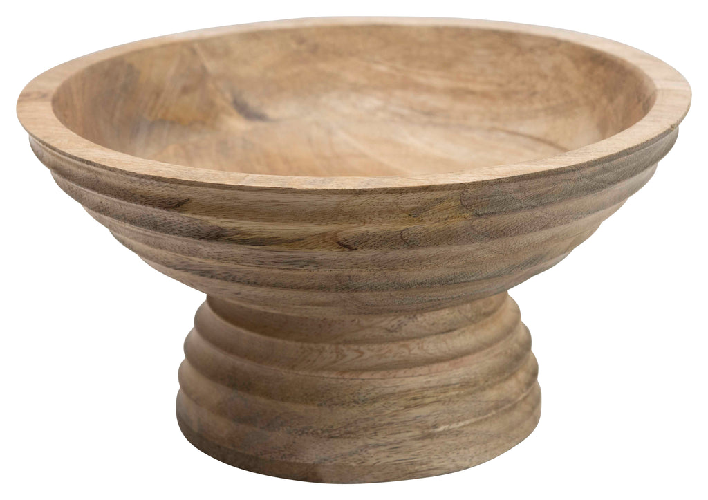 Ridged Mango Wood Footed Bowl D313777