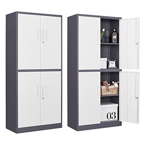 Black 72" Tall Steel Lockable Storage Cabinet with 2 Doors and 5 Adjustable Shelves A64123