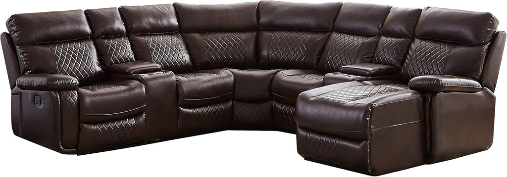 Brown PU Leather L Shape Reclining Sectional Sofa T9768