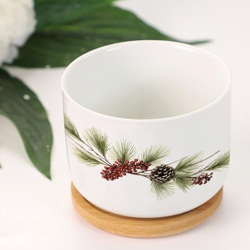 Blue and White Porcelain Ceramic Planters with Bamboo Trays S5532
