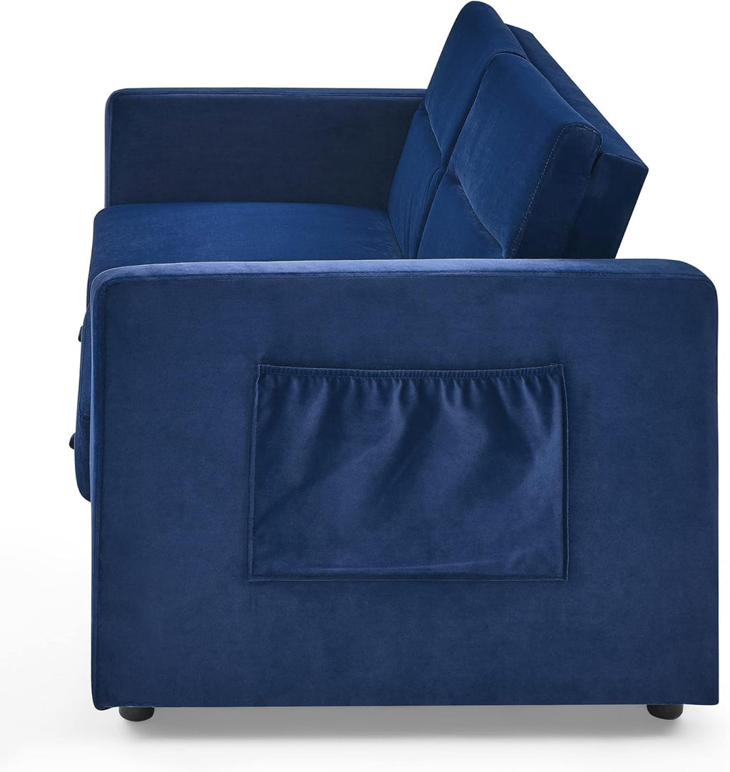 Blue Velvet 2 Seater Convertible Sofa Bed R35322