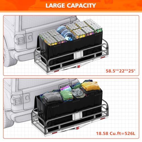 Folding 500 LBS Cargo Carrier Basket 60" x 24" x 14" for 2" Receiver M27409