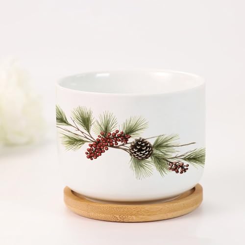 Blue and White Porcelain Ceramic Planters with Bamboo Trays S5532