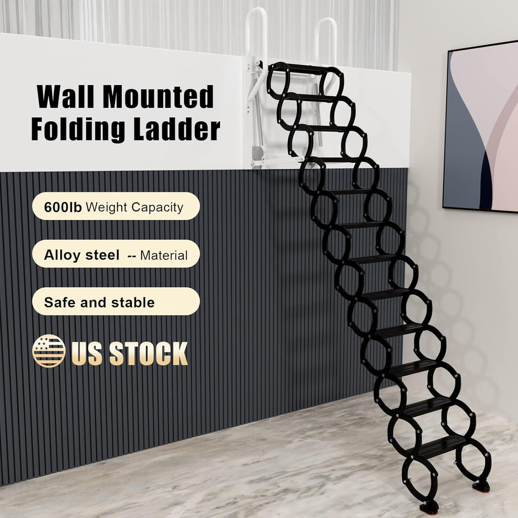 Black Wall Mounted Folding Attic Stairs R153523