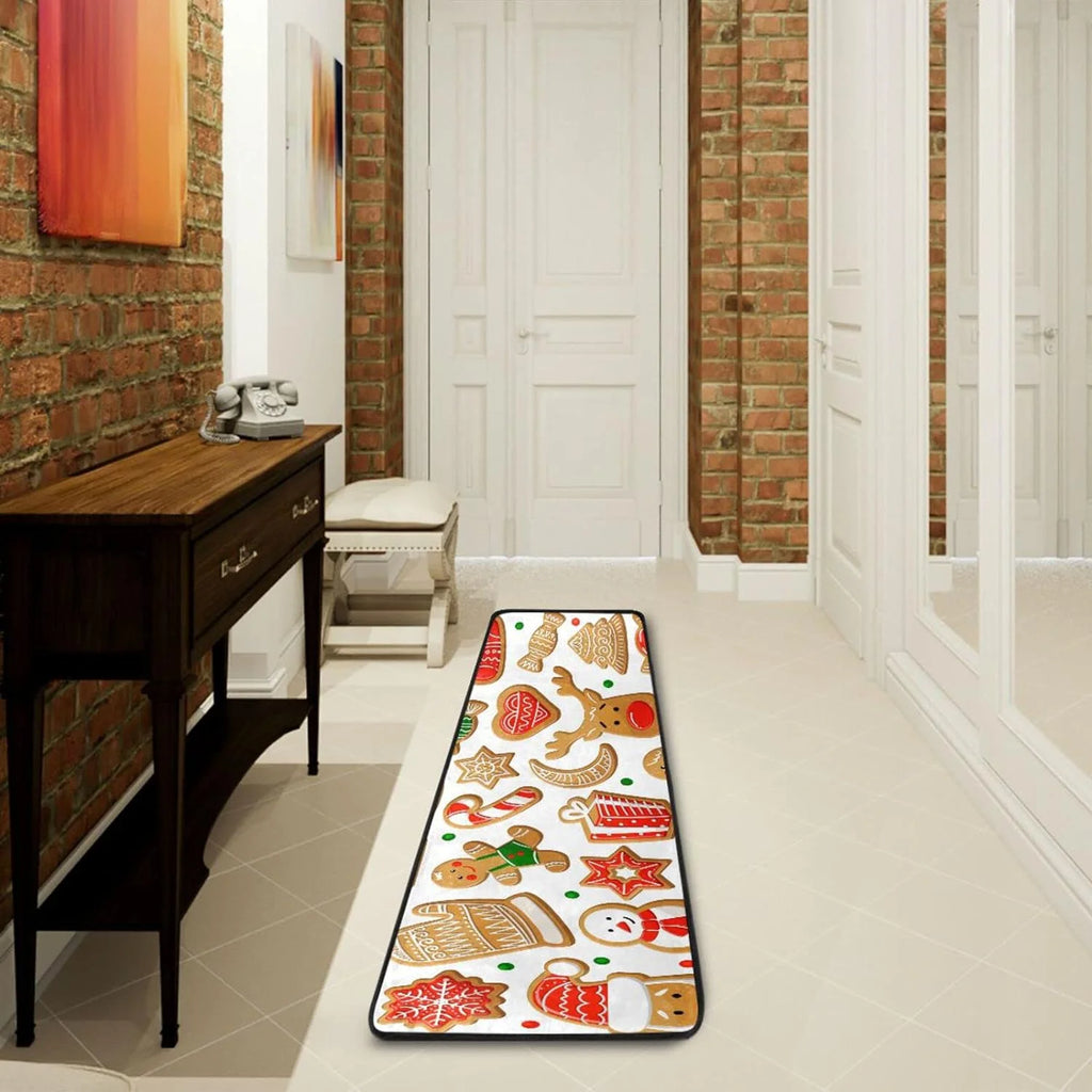 2x6 Feet Gingerbread Cookie Christmas Runner Rug with Rubber Backing X4579
