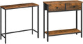 Rustic Brown and Black Narrow Console Table with 2 Fabric Drawers K707