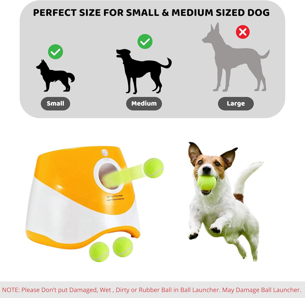Orange Automatic Dog Ball Launcher with 3 Tennis Balls D457