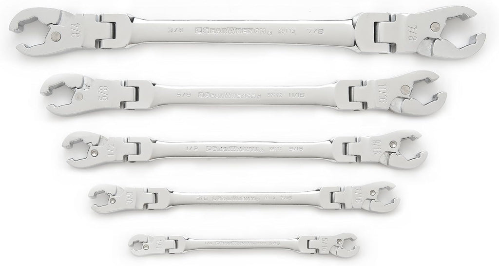 5 Pc. Ratcheting Flex Head Flare Nut Wrench Set, SAE Y322971