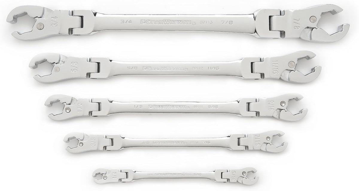 5 Pc. Ratcheting Flex Head Flare Nut Wrench Set, SAE Y322971