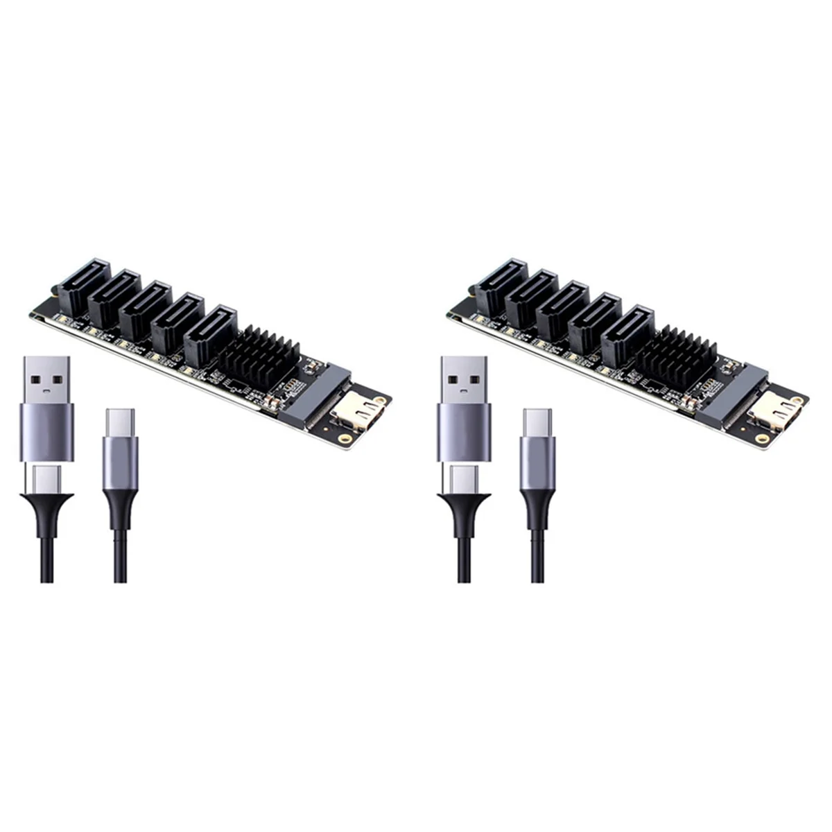 2X TYPE-C to SATA3.0 5 Ports Adapter Converter Card 6Gbps USB10G for SSD HDD Expansion, Black J978