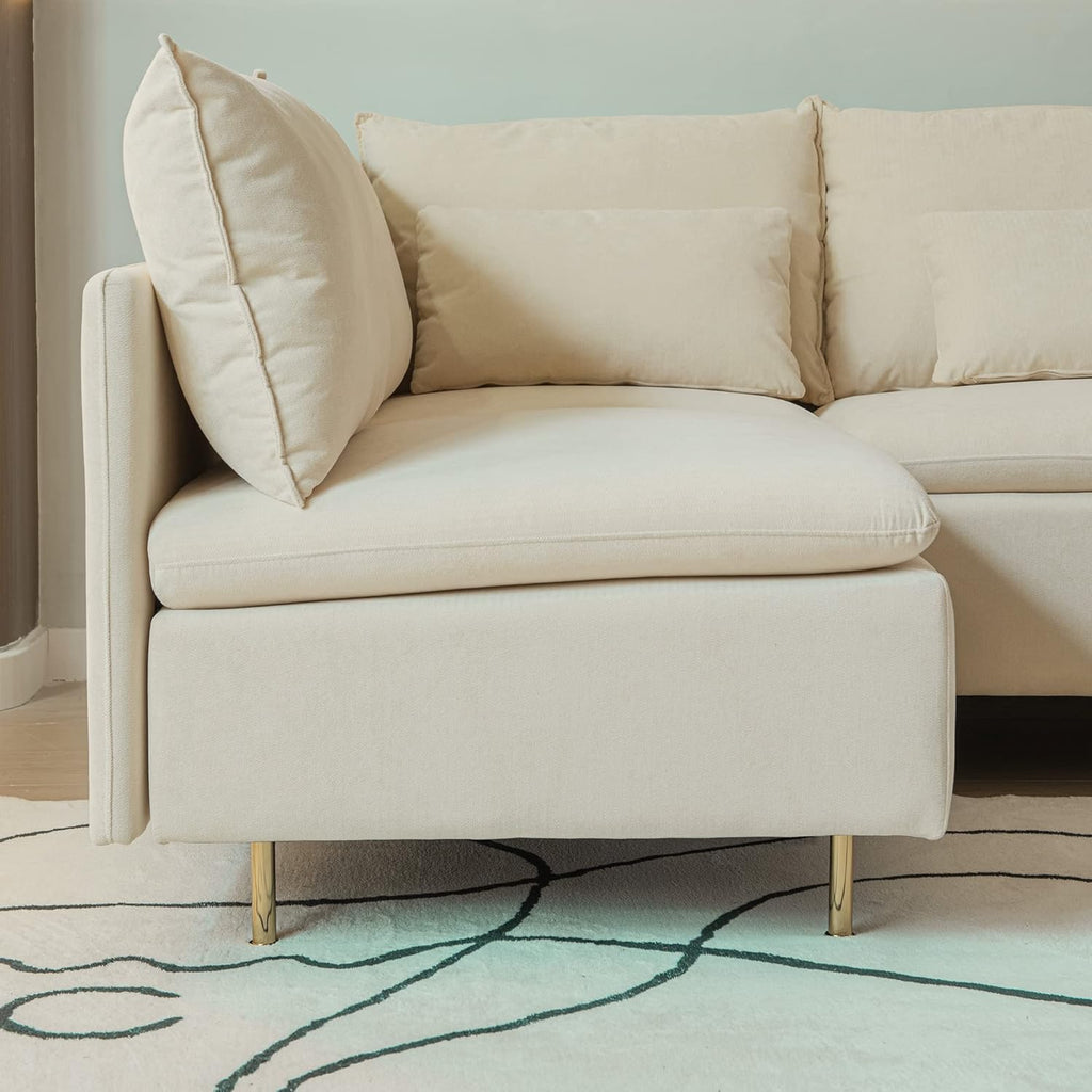 Beige Cotton Linen L Shaped Corner Sectional Couch C2534