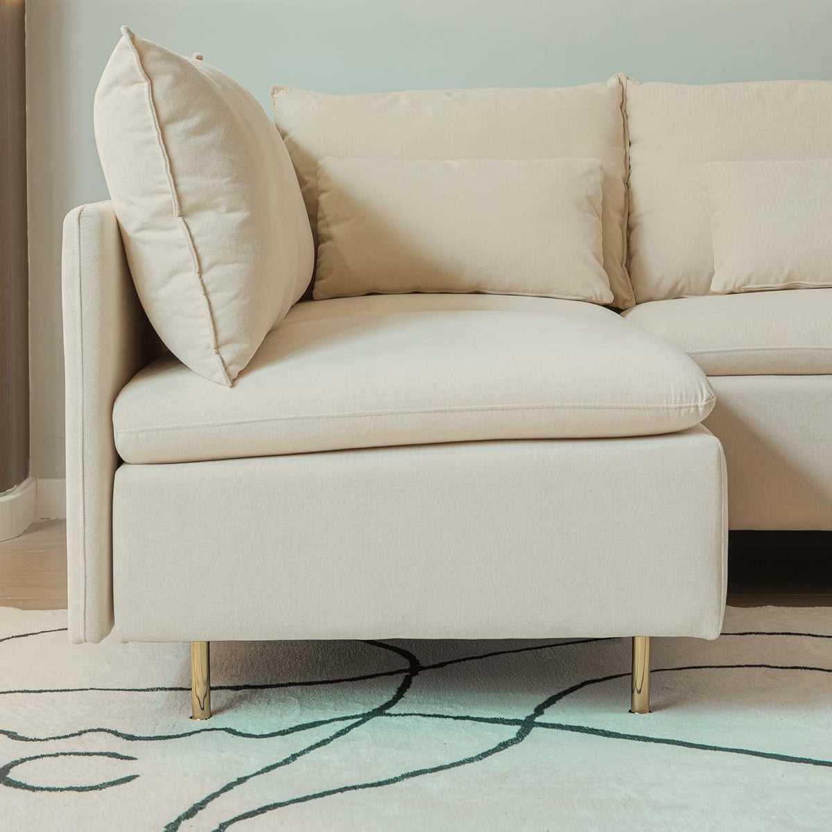 Beige Cotton Linen L Shaped Corner Sectional Couch C2534