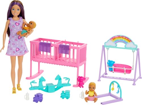 Skipper Doll & Nursery Playset with Accessories, Includes Twin Baby Dolls, 1 Crib, 1 Swing, 1 See-Saw U406045
