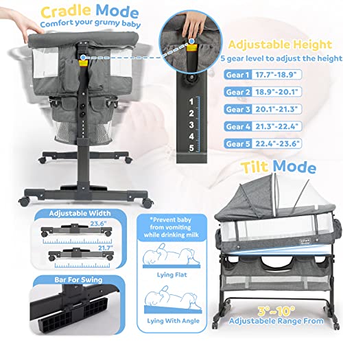 Grey 3 in 1 Baby Bassinet with Mesh Wall G669