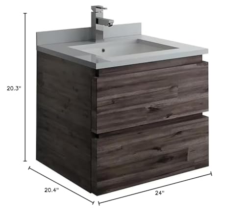 24 Inch Wall Hung Bathroom Vanity with Quartz Countertop and Ceramic Sink U193