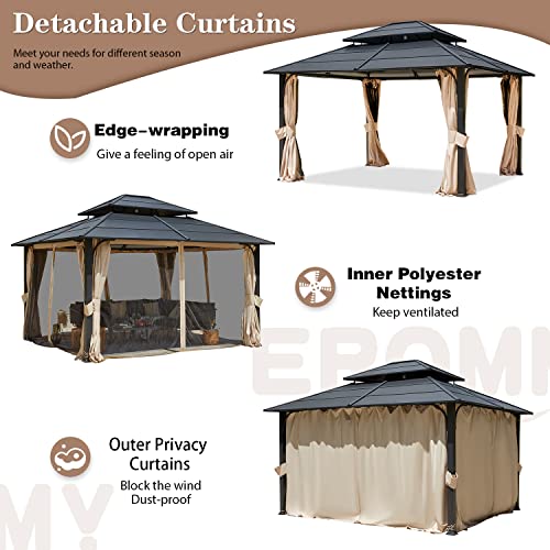 12'x20' Hardtop Galvanized Steel Aluminum Frame Gazebo with Netting and Curtains J402825